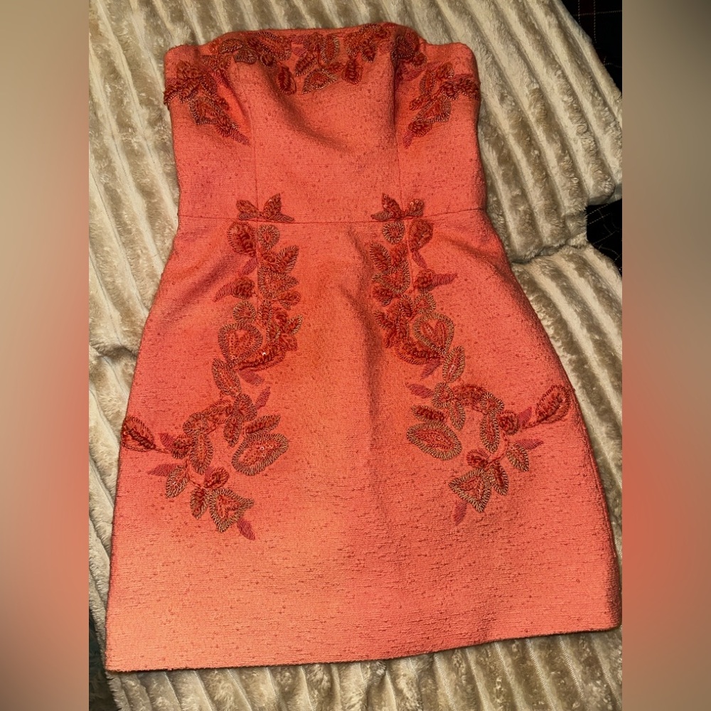 NWT New Carolina Herrera Strapless Embroidered Mini Dress in Sunset Pink Size 6 - Picture 8 of 11